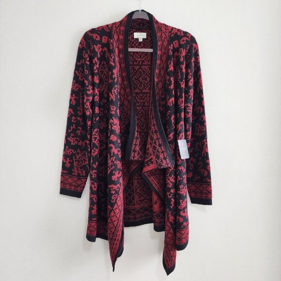 NWT Lucky Brand Aztec Cardigan Sweater Red Black Size M - Picture 1 of 8